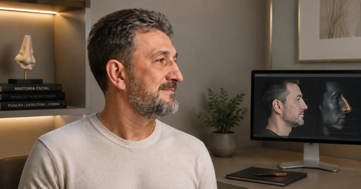 Análise de perfil facial masculino antes da rinoplastia em consultório