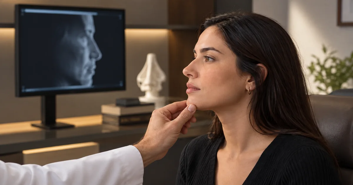 Perfil facial avaliado em consultório durante análise das proporções do rosto