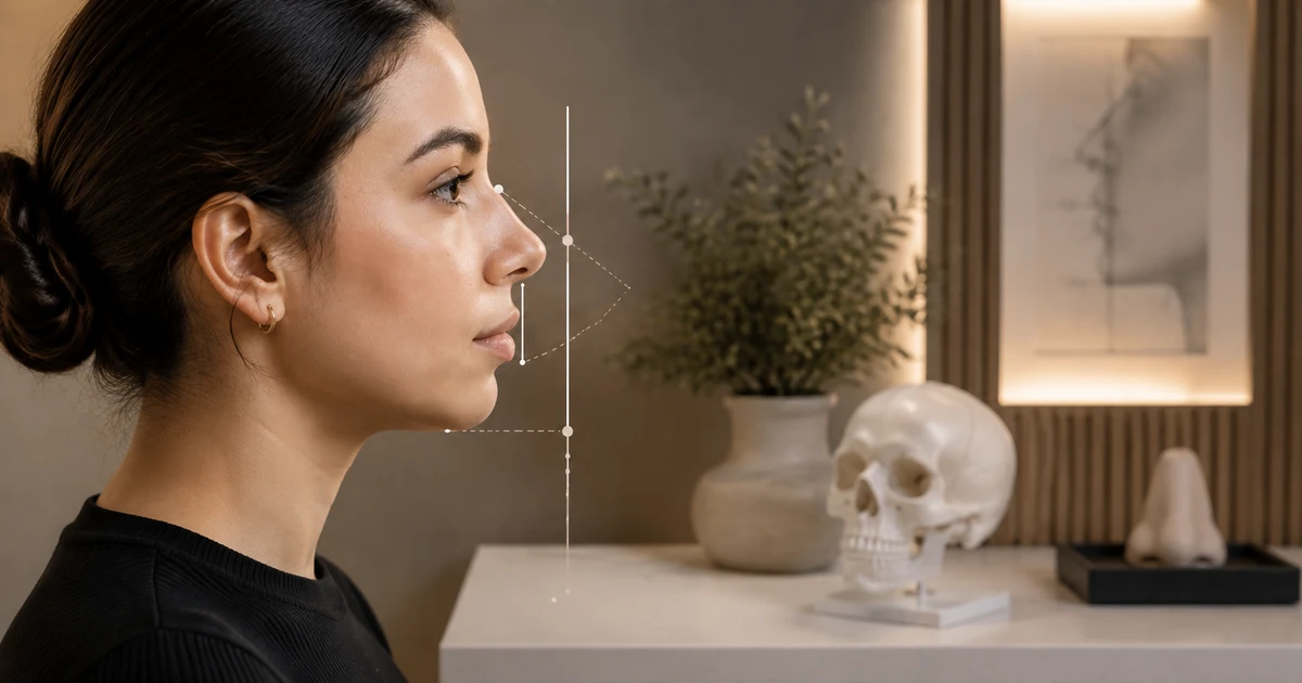 Análise facial considerando relação entre nariz e queixo no perfil