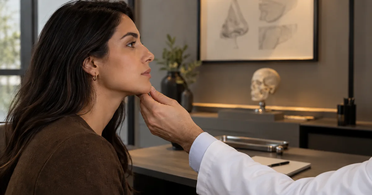 Perfil facial avaliado em consultório durante planejamento da naturalidade na rinoplastia